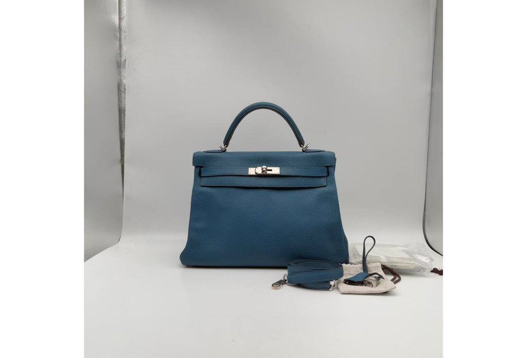 Blue Kelly 32cm - Togo Leather, Palladium Hardware (Ref C346893)