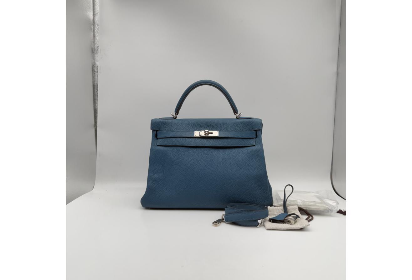 Blue Kelly 32cm - Togo Leather, Palladium Hardware (Ref C346893)