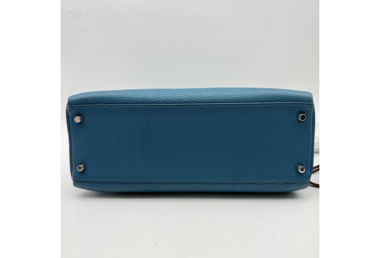 Blue Kelly 32cm - Togo Leather, Palladium Hardware (Ref C346893)