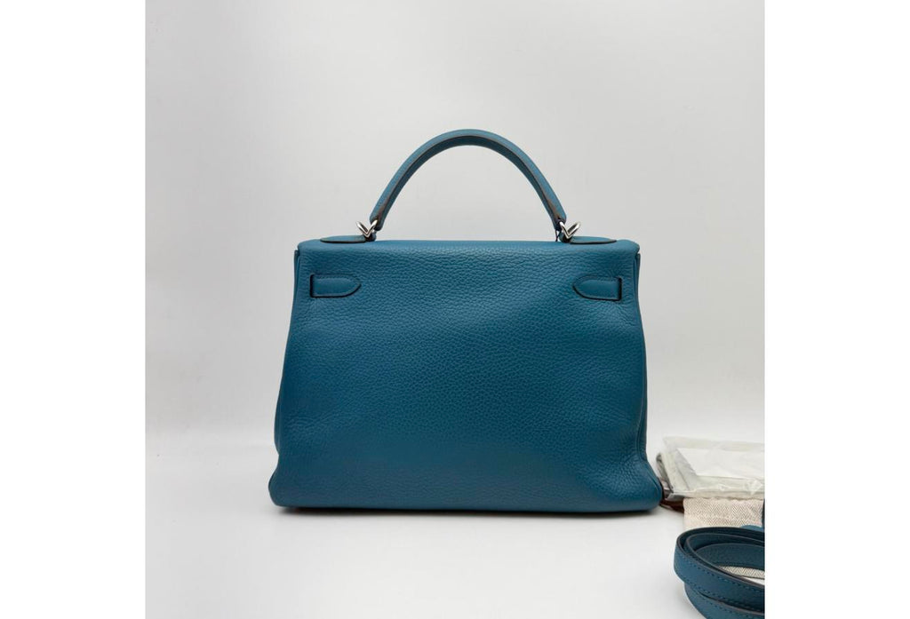 Blue Kelly 32cm - Togo Leather, Palladium Hardware (Ref C346893)