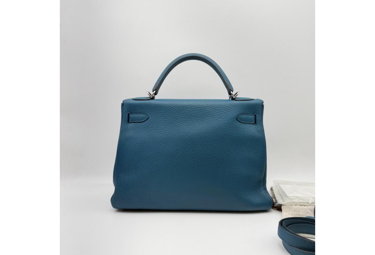 Blue Kelly 32cm - Togo Leather, Palladium Hardware (Ref C346893)