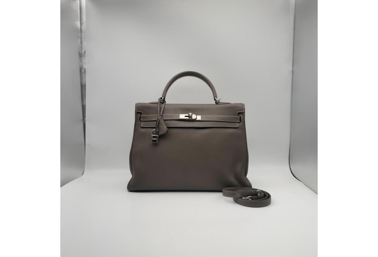 Gray Kelly Retourne 35cm - Togo Leather, Palladium Hardware (Ref C346894)