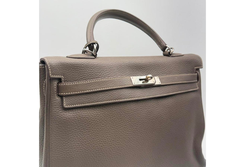 Gray Kelly Retourne 35cm - Togo Leather, Palladium Hardware (Ref C346894)