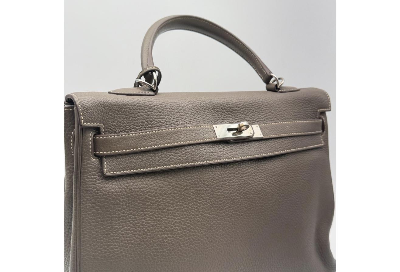 Gray Kelly Retourne 35cm - Togo Leather, Palladium Hardware (Ref C346894)