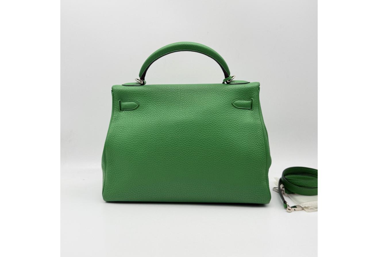 Green Kelly 32cm - Togo Leather, Palladium Hardware (Ref C346899)